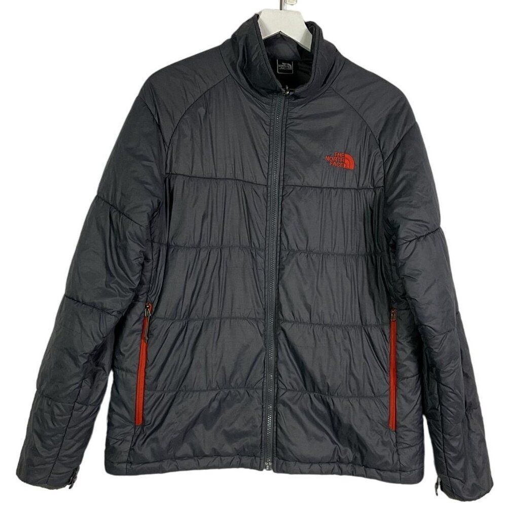 The North Face Mens Thermoball Jacket With Zip Pockets Size Large, Gray w/Red